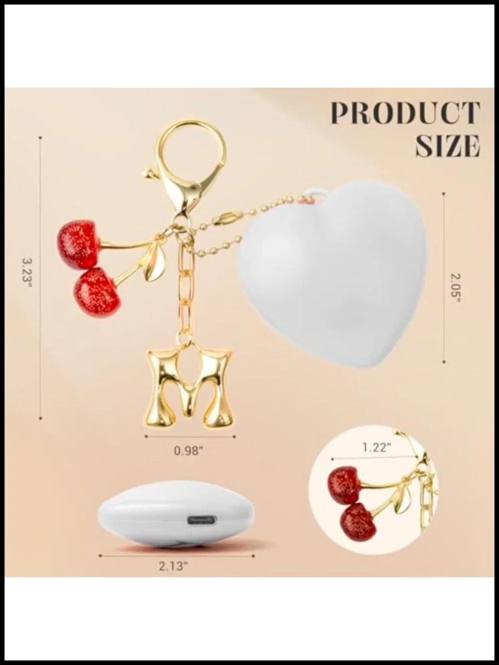 Personalized Gold Initial Keychain with Cherry Pendant Bag Charm